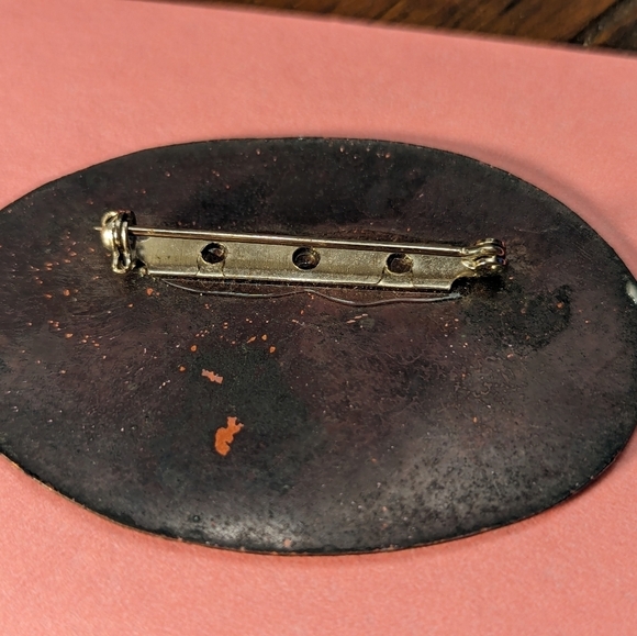 🩷 Vintage Copper Enamel oval 2.5" mountain pines scene artisan made 1970 - Picture 6 of 8